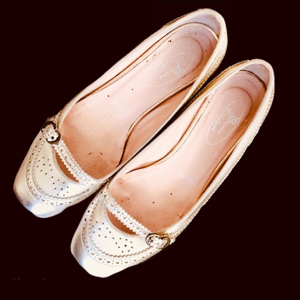 💰Gold Leather Square Toe Flats | Luxury Vintage